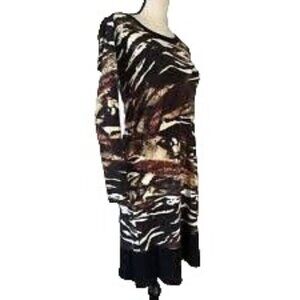 Karen Kane Saffron Sea brown black long sleeve ladies mini XS Sheath Dress